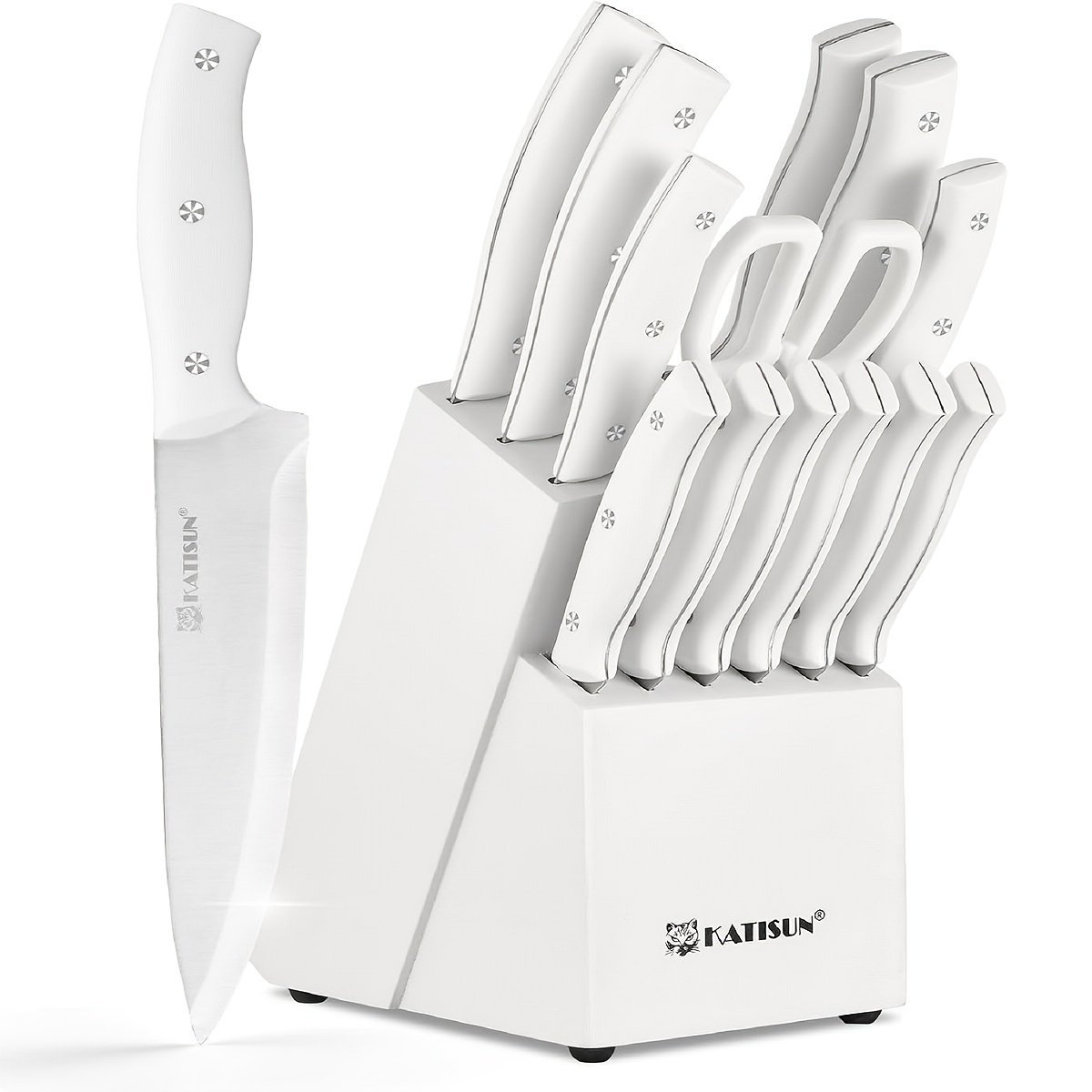 15pcs Knife Set with Sharpener, High-Carbon Stainless Steel White Kitchen Knife Set, Rust-Resistant And Durable, Includes Wooden Block And Kitchen Shears, Ideal for Home And Restaurant Use, Top Choice for Christmas And New Year Gifts - Image 3