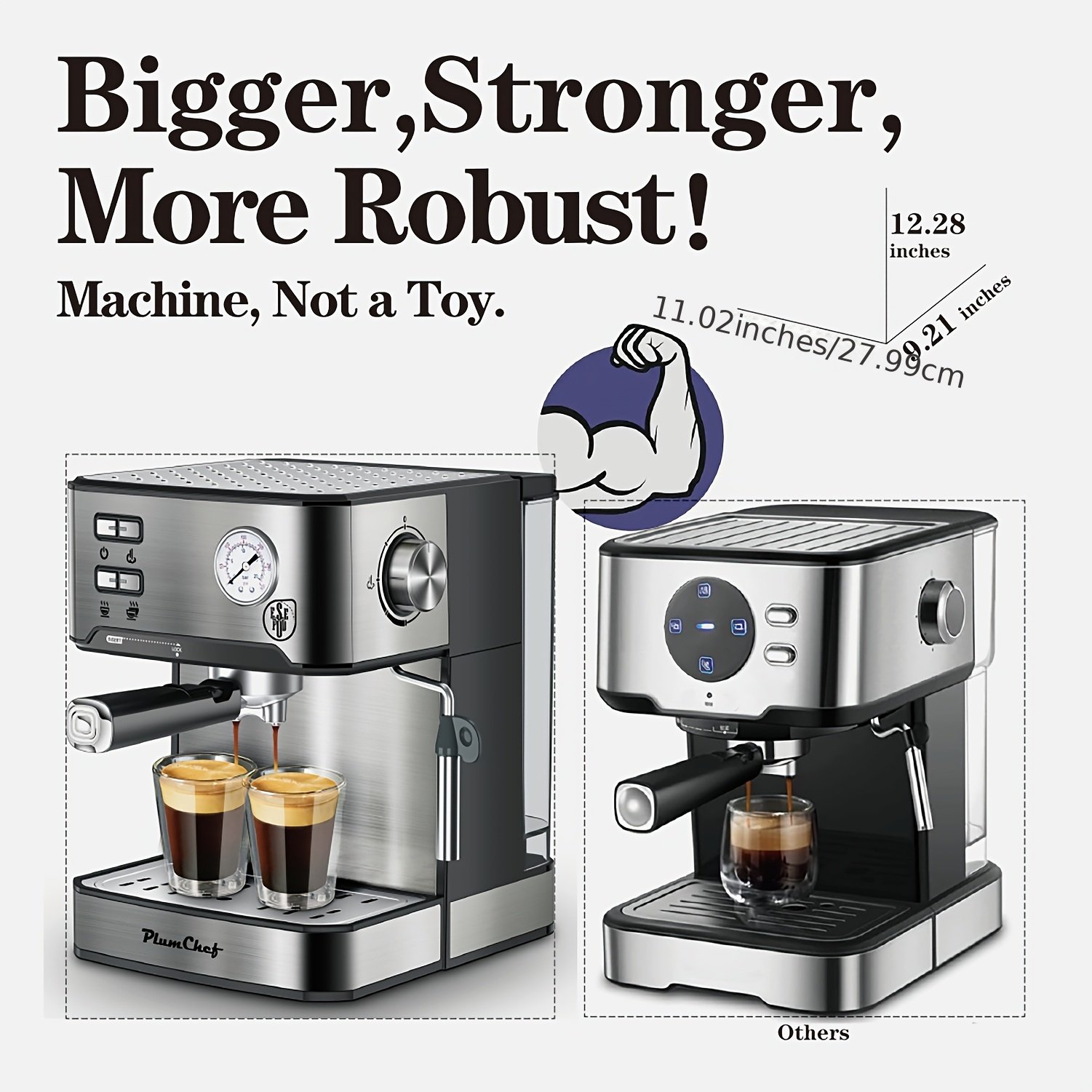 Plum Chef Espresso Machine, Made of Stainless Steel, Features a Dual-Brew Coffee System with a 54.1oz Water Reservoir, Includes Safety Mechanisms And Overpressure Protection, Perfect for Everyday Use at for Home - Image 10