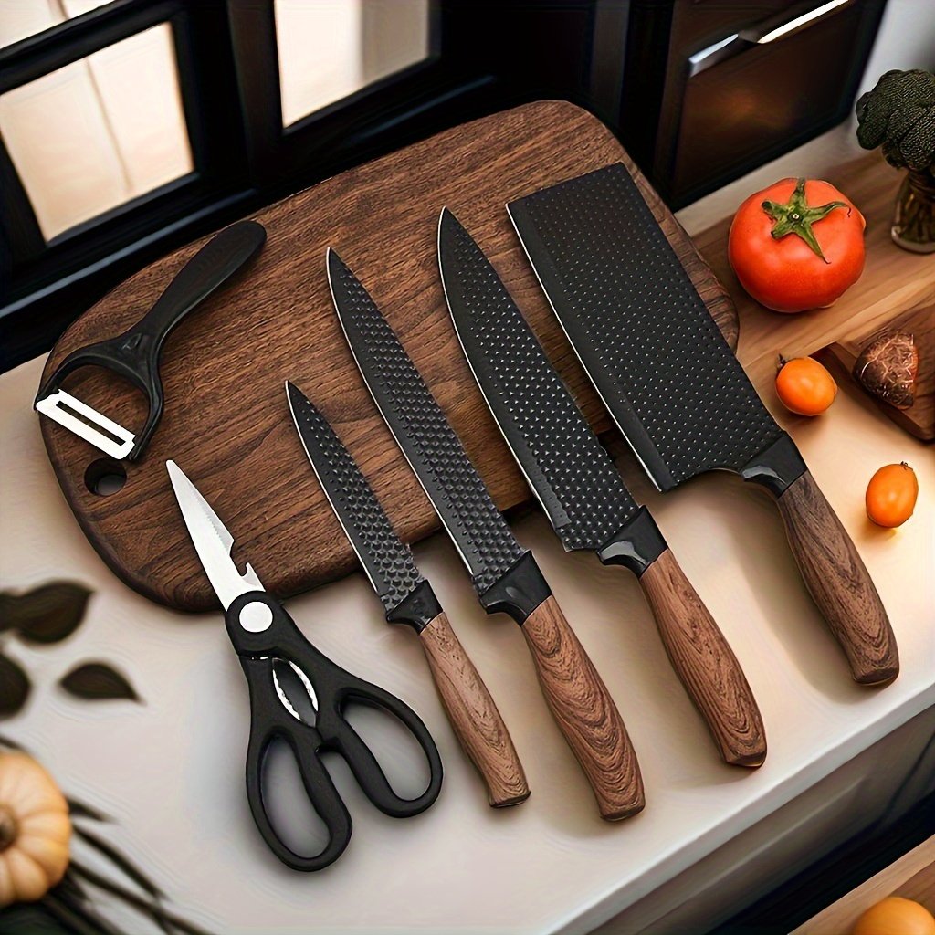 7pcs/6pcs Stainless Steel Kitchen Knife Set- Multi-purpose Knife, Including Watermelon and Fruit Knife, Chicken Bone Scissors- Essential Tools for Home and Restaurant Cooking, Perfect for Kitchen Accessories Gifts, Restaurant Essentials - Image 3