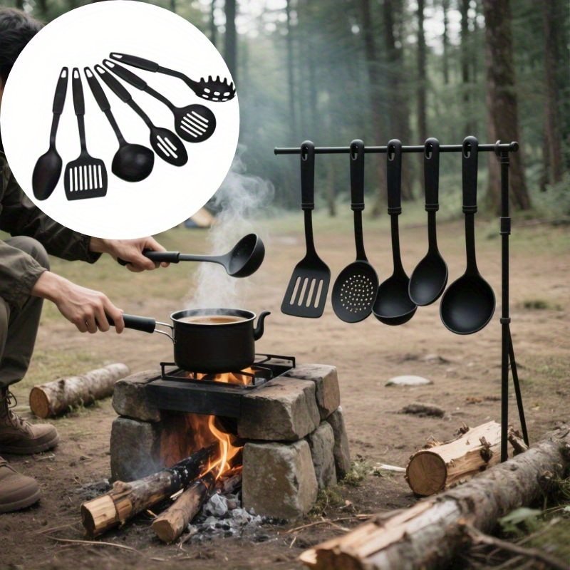 6pcs Heavy-Duty Heat-Resistant PP Camping Cookware Utensil Set with Ladle, Spoon, Slotted Spoon, Spatula, Slotted Turner & Spaghetti Server - Outdoor Cooking Gear for Campfire, RV, Hiking, Backyard BBQs - & Lightweight Suitable for Outdoor Camping - Image 5