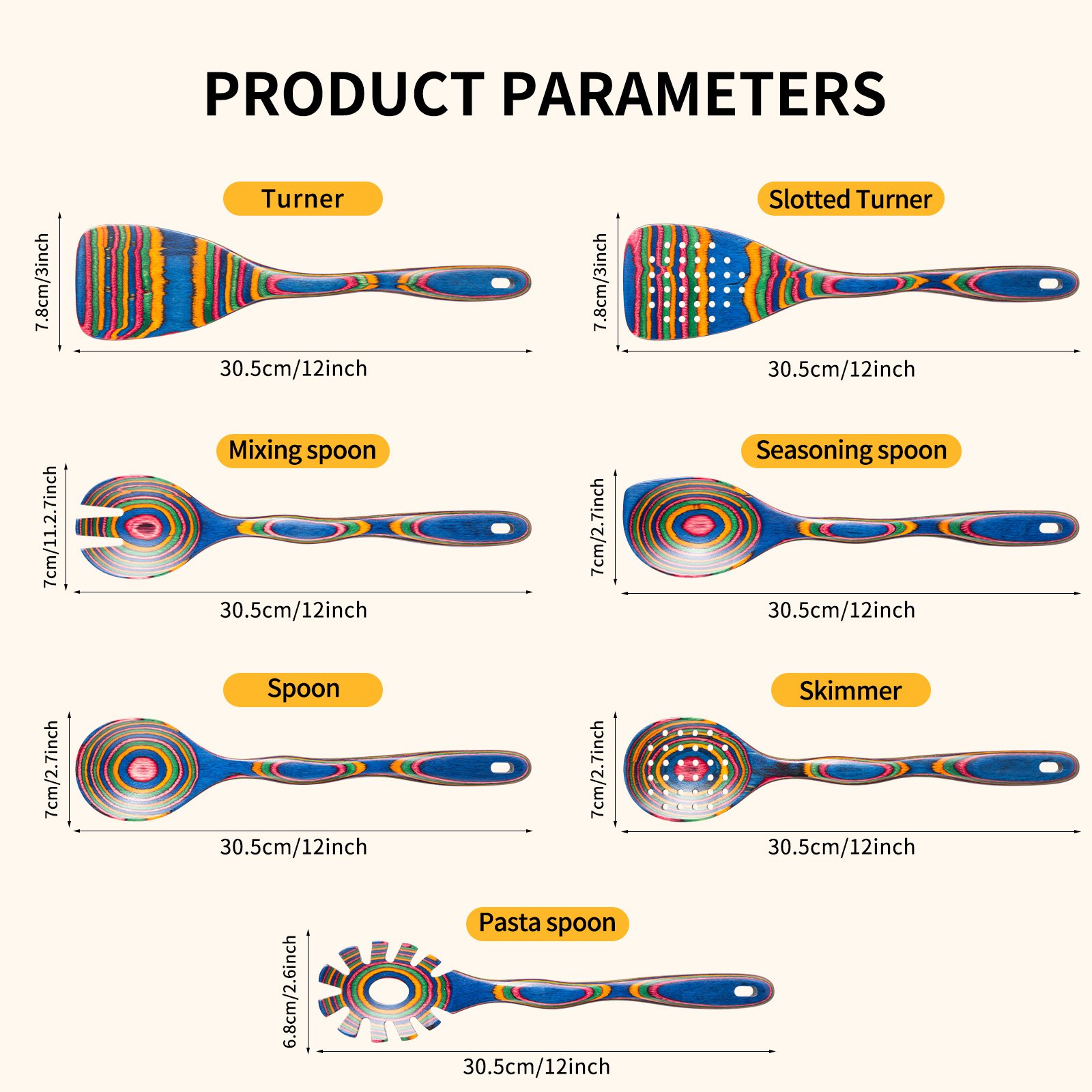 7pcs Pakkawood Blue Wooden Cooking Utensil & Spoon Set - Non-Stick Wood Kitchen Tools with Spatula, Slotted & Solid Spoons Suitable for /Outdoor Use, Holiday Gift (Christmas, Mother' Day) - Image 3