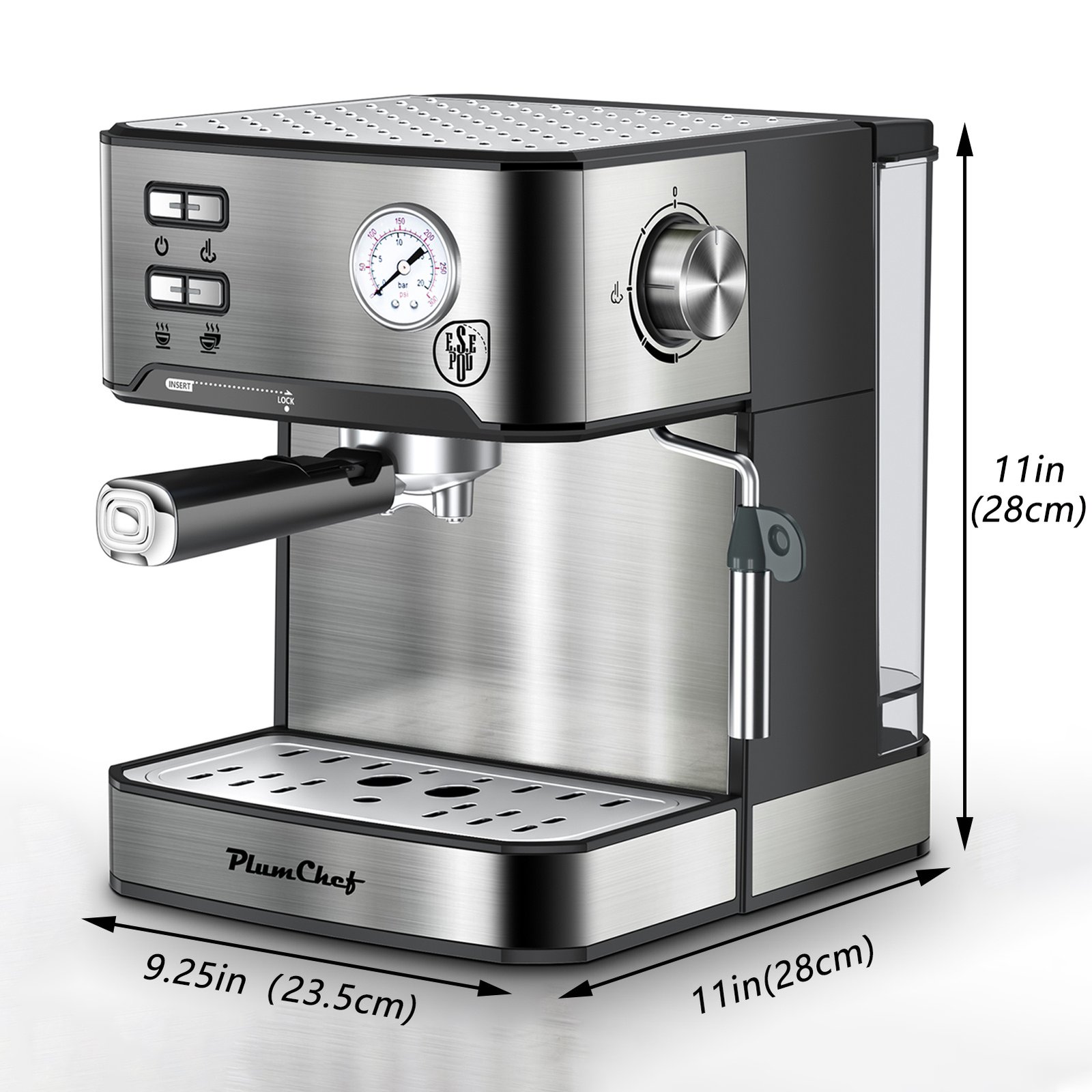 Plum Chef Espresso Machine, Made of Stainless Steel, Features a Dual-Brew Coffee System with a 54.1oz Water Reservoir, Includes Safety Mechanisms And Overpressure Protection, Perfect for Everyday Use at for Home - Image 7
