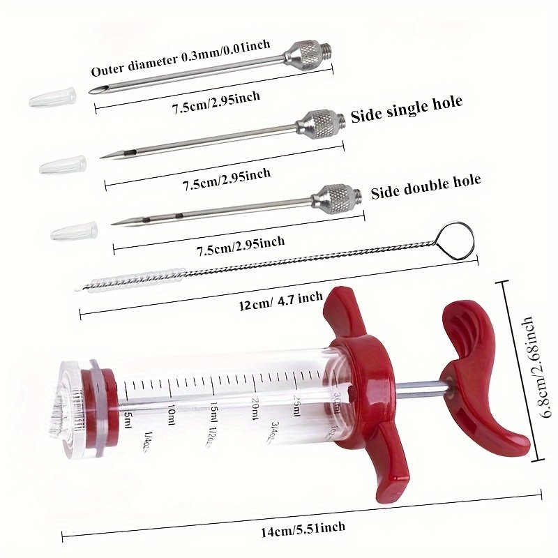 5pcs Stainless Steel & PP Marinade Syringe Set with 304 Needles - Heavy-Duty Portable Meat Injector System for BBQ, Grilling, Smoking, Marinating - Hygienic Easy-Fill Liquid & Seasoning Injector Tools Plastic syringes are for food use only, this - Image 3
