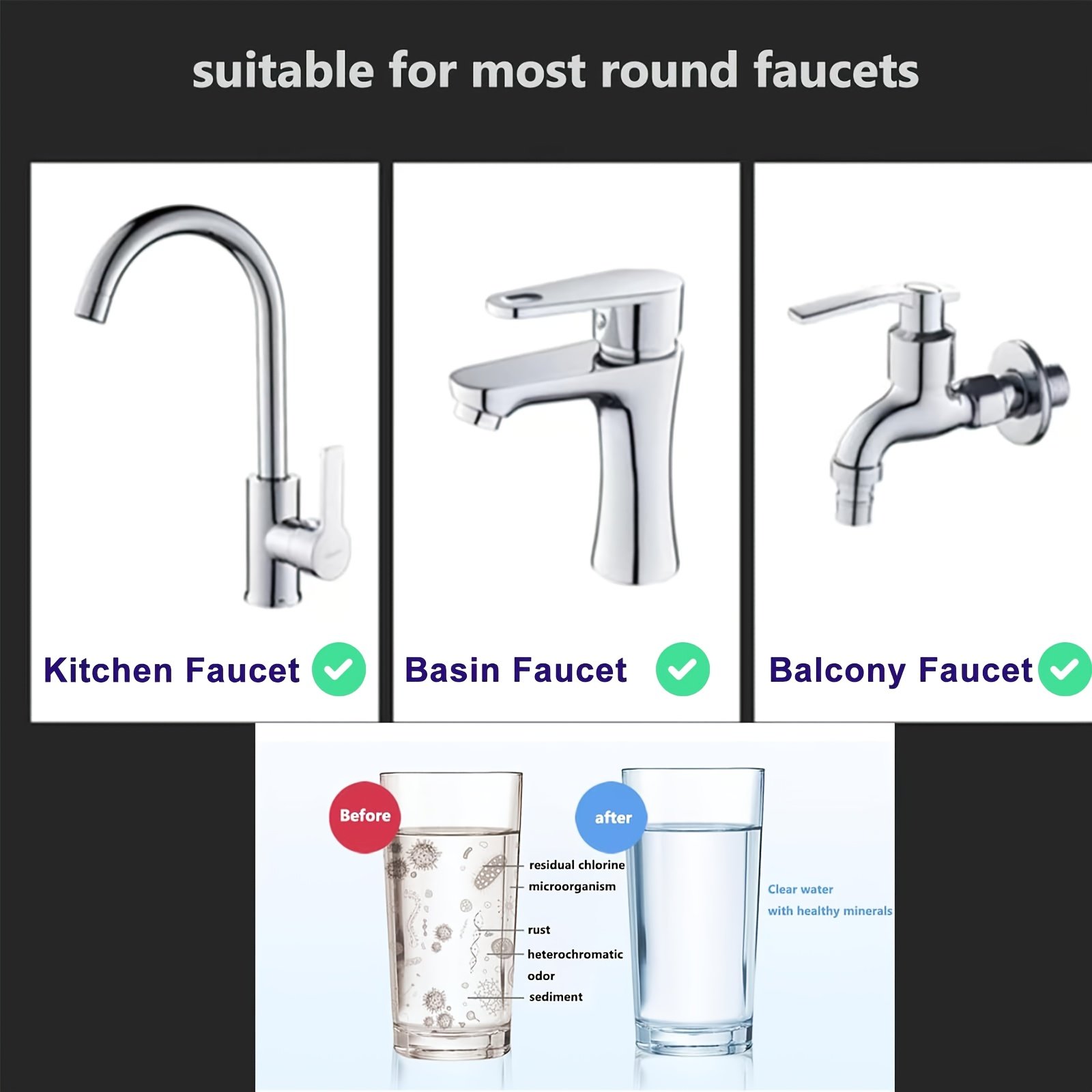 11pcs Water Filter for Sink Faucet - 360° Rotating Swivel Faucet Aerator with Filter, Water Filter Faucet, Faucet Extender for Kitchen Sink, Rotatable Splash-proof Tap Faucet Sprayer Head - Home Water Filtration System, Faucet Attachment - Image 3