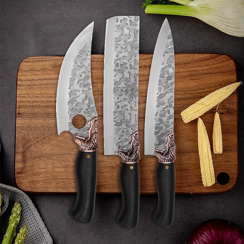 8pcs Stainless Steel Handmade Forged Chef Knife Professional Kitchen Multipurpose Knife Utility Knife Boning Knife Fish Knife Unique Knives Cutting Knife Vegetable Chopper for Kitchen Convenience Gifts for Men - Image 10