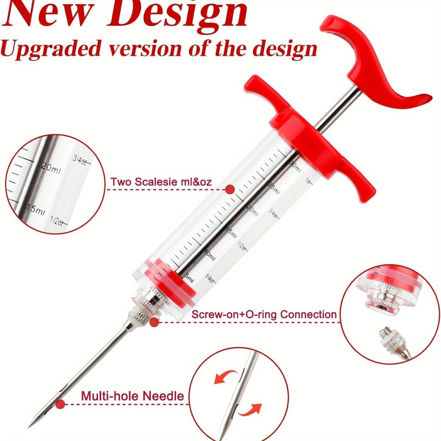 5pcs Stainless Steel & PP Marinade Syringe Set with 304 Needles - Heavy-Duty Portable Meat Injector System for BBQ, Grilling, Smoking, Marinating - Hygienic Easy-Fill Liquid & Seasoning Injector Tools Plastic syringes are for food use only, this - Image 2