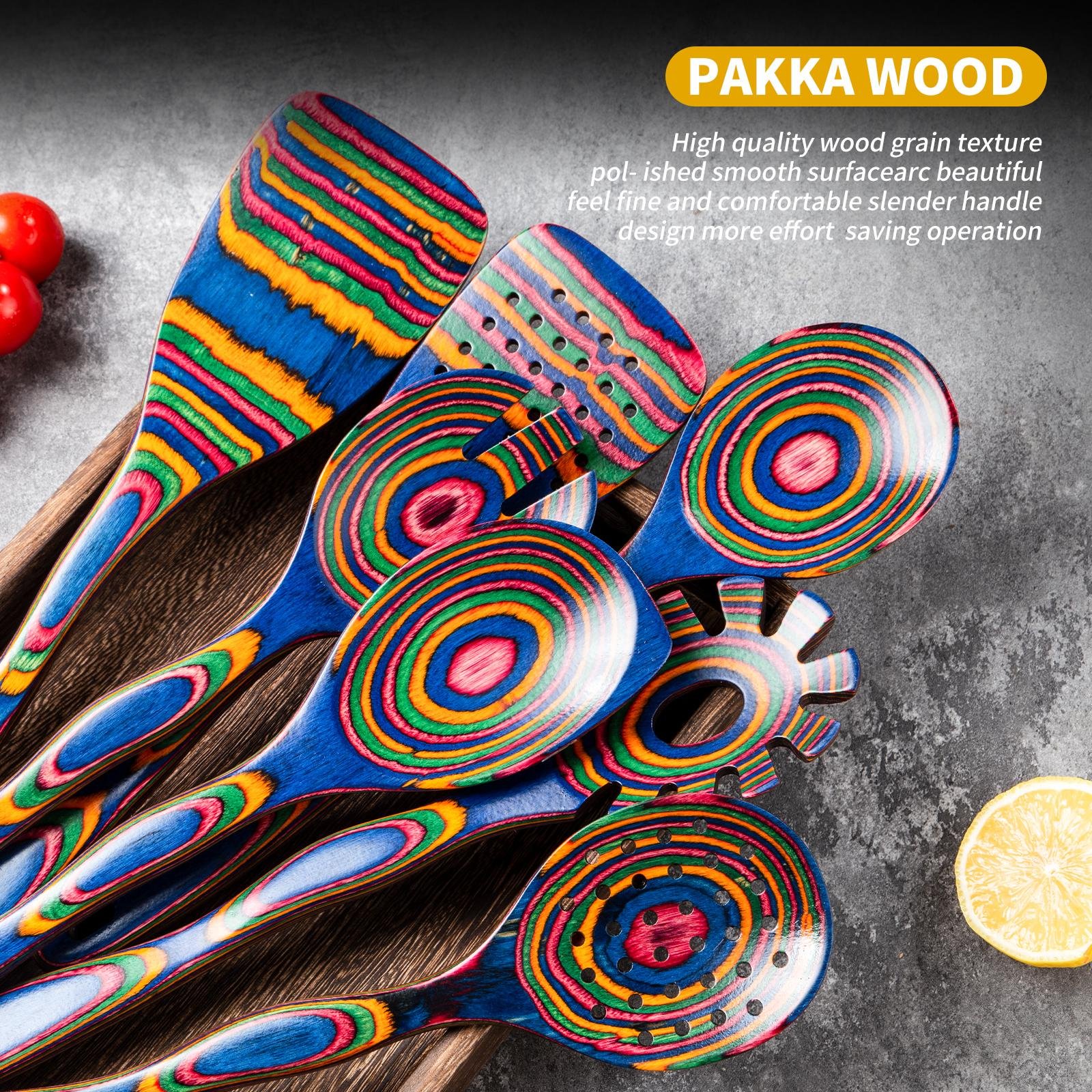 7pcs Pakkawood Blue Wooden Cooking Utensil & Spoon Set - Non-Stick Wood Kitchen Tools with Spatula, Slotted & Solid Spoons Suitable for /Outdoor Use, Holiday Gift (Christmas, Mother' Day) - Image 10
