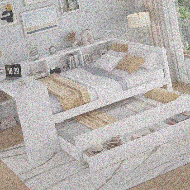 Full Size Daybed with Trundle, Wood Day Bed Frame with Storage Drawers And Side Shelves, Daybed with Desk, No Spring Box Needed, White - Image 6