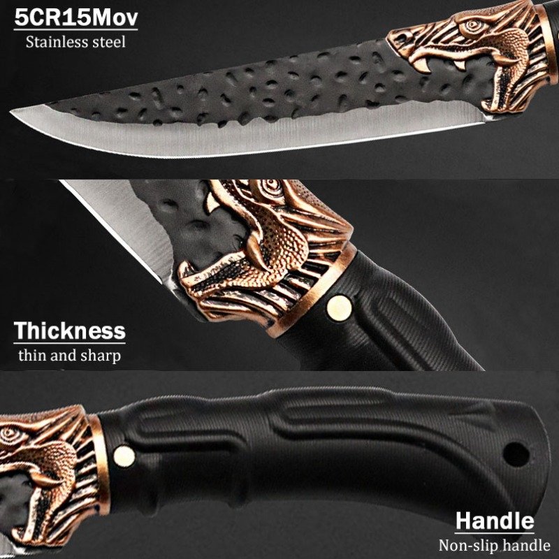 8pcs Stainless Steel Handmade Forged Chef Knife Professional Kitchen Multipurpose Knife Utility Knife Boning Knife Fish Knife Unique Knives Cutting Knife Vegetable Chopper for Kitchen Convenience Gifts for Men - Image 8
