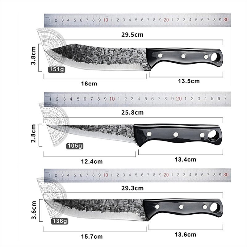 3pcs Professional Butcher Knife- Hand-Forged Stainless Steel Boning Knife Kitchen Hand-Forged Fish Fillet Knife BBQ Tool Professional Chef Kitchen Knife, Multi-Purpose Kitchen Carving Knife, Suitable for Meat Cutting- Father's Day Gift - Image 5