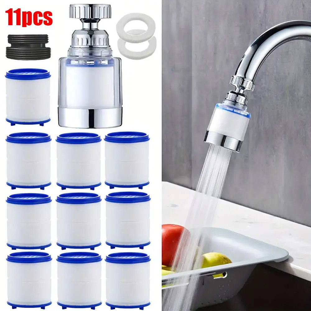 11pcs Water Filter for Sink Faucet - 360° Rotating Swivel Faucet Aerator with Filter, Water Filter Faucet, Faucet Extender for Kitchen Sink, Rotatable Splash-proof Tap Faucet Sprayer Head - Home Water Filtration System, Faucet Attachment