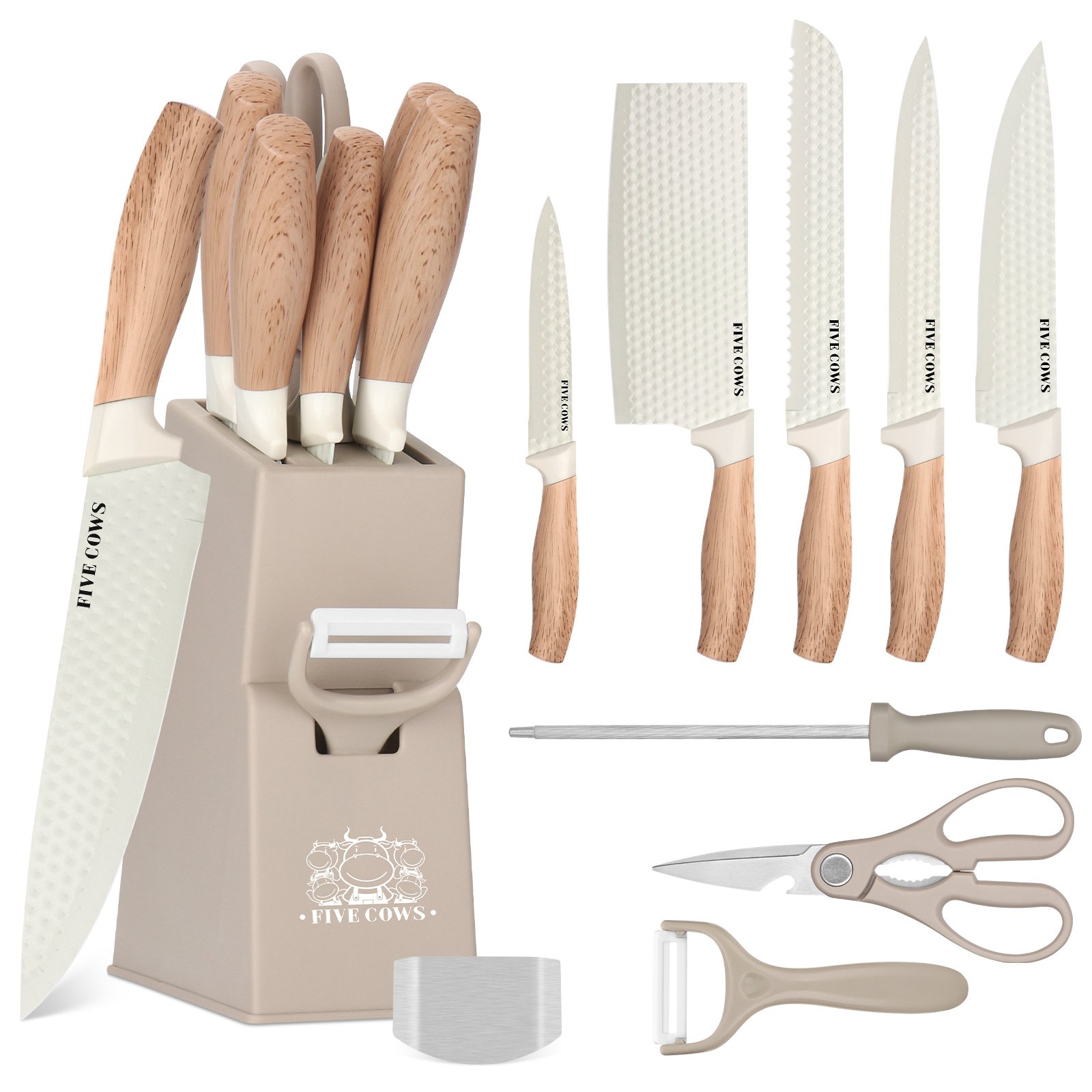 10pcs Knife Block Set with Sharpening Steel& Peeler- Chef& Bread Knives, Finger Guard| High-Carbon Stainless Steel, Dishwasher Safe| Perfect Christmas Gift for Home Chefs - Image 7