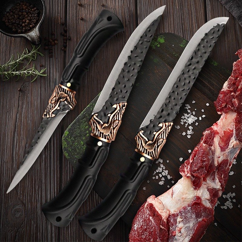 8pcs Stainless Steel Handmade Forged Chef Knife Professional Kitchen Multipurpose Knife Utility Knife Boning Knife Fish Knife Unique Knives Cutting Knife Vegetable Chopper for Kitchen Convenience Gifts for Men - Image 9