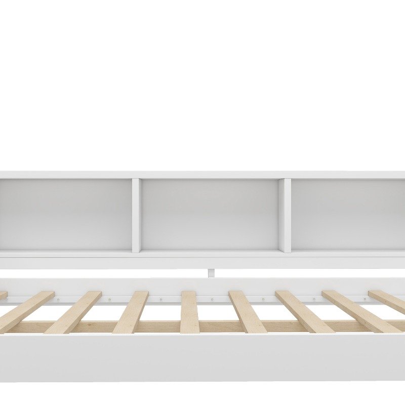 Full Size Daybed with Trundle, Wood Day Bed Frame with Storage Drawers And Side Shelves, Daybed with Desk, No Spring Box Needed, White - Image 9