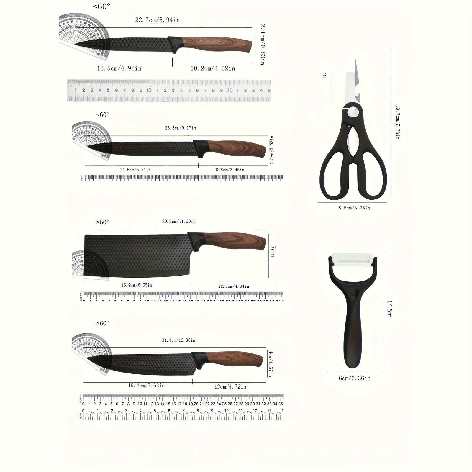 7pcs/6pcs Stainless Steel Kitchen Knife Set- Multi-purpose Knife, Including Watermelon and Fruit Knife, Chicken Bone Scissors- Essential Tools for Home and Restaurant Cooking, Perfect for Kitchen Accessories Gifts, Restaurant Essentials - Image 2