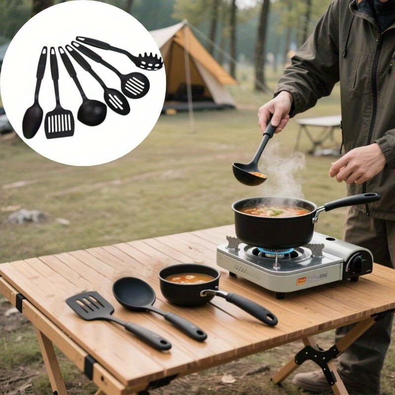 6pcs Heavy-Duty Heat-Resistant PP Camping Cookware Utensil Set with Ladle, Spoon, Slotted Spoon, Spatula, Slotted Turner & Spaghetti Server - Outdoor Cooking Gear for Campfire, RV, Hiking, Backyard BBQs - & Lightweight Suitable for Outdoor Camping - Image 6