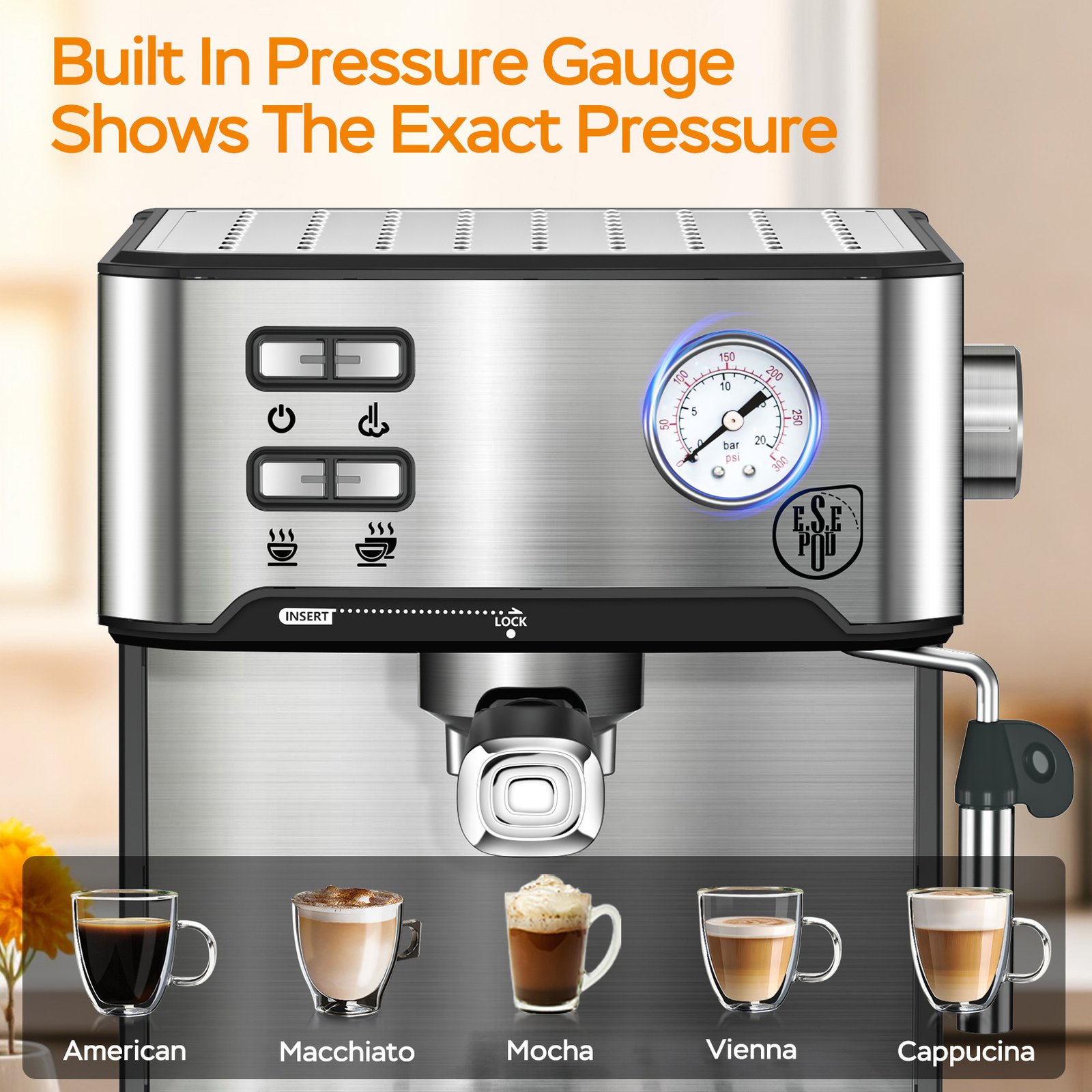 Plum Chef Espresso Machine, Made of Stainless Steel, Features a Dual-Brew Coffee System with a 54.1oz Water Reservoir, Includes Safety Mechanisms And Overpressure Protection, Perfect for Everyday Use at for Home - Image 8