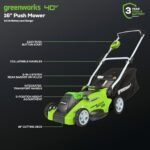 Greenworks 40V 16" (Push) Cordless Lawn Mower, 4.0Ah Battery (1/3 Acre, Push Button Start, Compatible with 75+ Tools)  Walk Behind Lawn Mowers : Patio, Lawn & Garden - Size : 21" Self-Propelled (5.0Ah) + LED Lights - Image 2