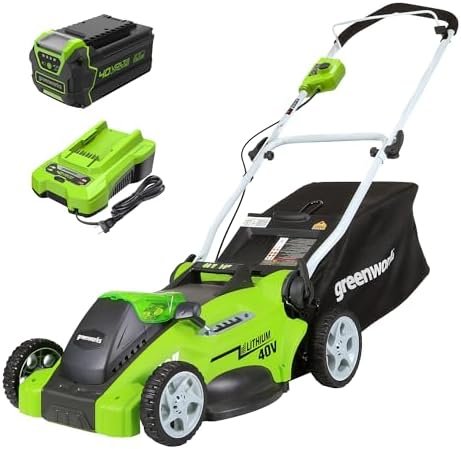 41hGtPQ5jL._AC_.jpg Greenworks 40V 16" (Push) Cordless Lawn Mower, 4.0Ah Battery (1/3 Acre, Push Button Start, Compatible with 75+ Tools) Walk Behind Lawn Mowers : Patio, Lawn & Garden - Size : 21" Self-Propelled (5.0Ah) + LED Lights - Image 1