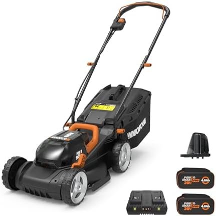 41jpFbdj8L._AC_.jpg WORX 14" Cordless Lawn Mower, 2 in 1 Electric Mower Cuts Quietly, Compact & Lightweight Push Lawn Mower with 6-Position Height Adjustment for Small Yards, 2 Batteries & Charger Included, WG779 Patio, Lawn & Garden - Style : 21" 40V Mower w/(2) 5.0Ah Batteries - Image 1