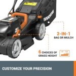 WORX 14" Cordless Lawn Mower, 2 in 1 Electric Mower Cuts Quietly, Compact & Lightweight Push Lawn Mower with 6-Position Height - Image 5