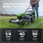 Greenworks 60V 17" Brushless Cordless Push Lawn Mower, 2-in-1 Mulching/Bagging, 4.0Ah Battery and 3A Charger(40min Runtime) : Patio, Lawn & Garden - Image 3